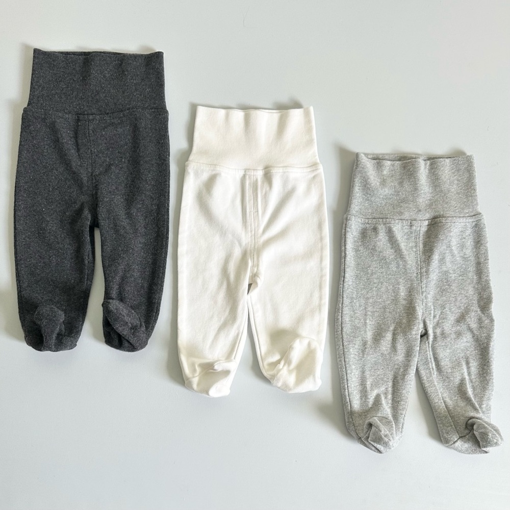 Baby Pants 3 pcs. 0-3 months charcoal gray, off-white, gray footed pants